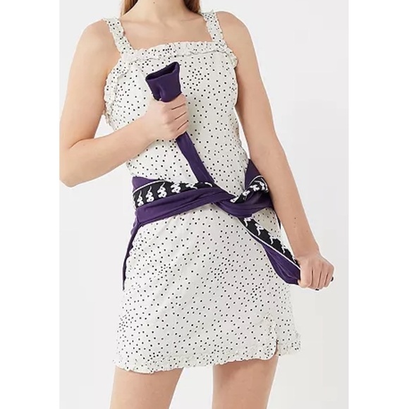 NWT Uo Wren Dotted Linen Ruffle Mini Dress Off White Black Summer Size Medium - Picture 14 of 16